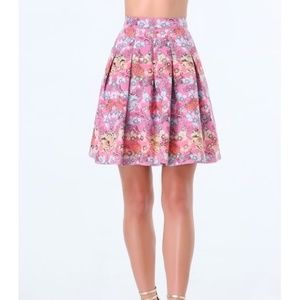 Bebe pink floral, textured jacquard high waist skirt